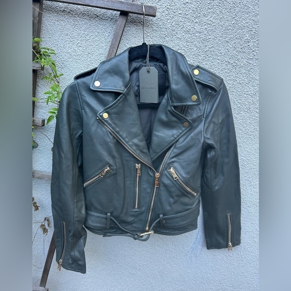Allsaints Balfern Leather Moto Jacket in Sycamore Green New with Tags! - Picture 4 of 10